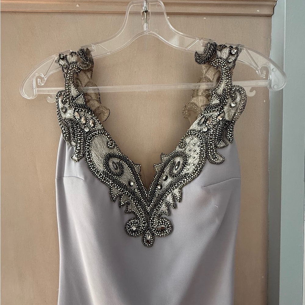 Tarik Ediz Elegant Silver/Gray Gown